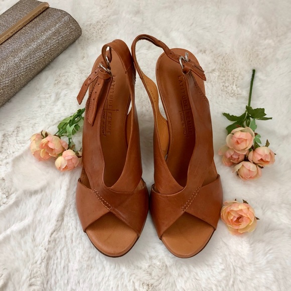 ✨Latitude Femme Cognac Soft Leather Sandal Heels - Picture 2 of 8